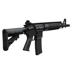 Modern Assault Rifle Side View with Tactical Attachments, Transparent Background