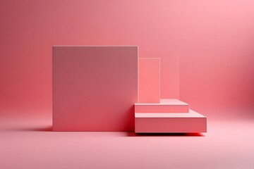 Pink square podiums of different sizes on a pink background for presentation