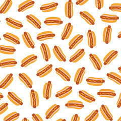 Hotdog seamless pattern. hand drawn illustration. Illustration of a hot dog floating above a transparent background
