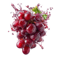 Fresh green grapes splashed with water, isolated on transparent background