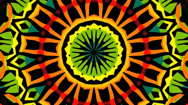 radiant mandala kaleidoscope loop vibrant psychedelic abstract pattern animation