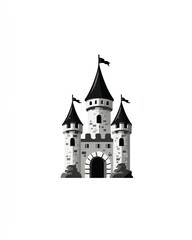 Obraz premium medieval castle logo design gothic stronghold vector emblem, dark medieval fortress symbol minimal black on white