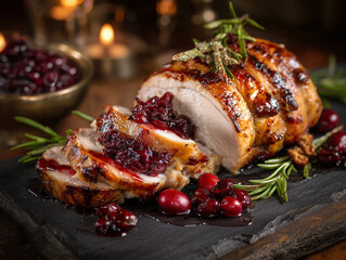 Roasted turkey roulade with cranberry gastrique