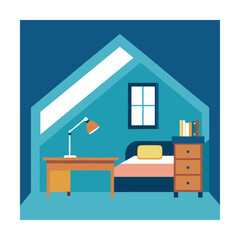 Cozy Attic Bedroom with Skylight and Small Desk