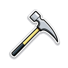 Detailed illustration of a classic claw hammer, showcasing its metal head and wooden handle.
