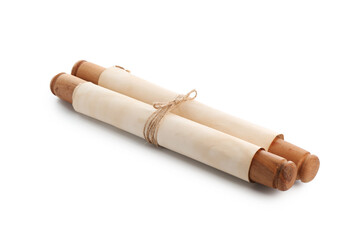 Old rolled paper scroll isolated on white