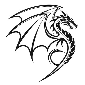 Vector tribal tattoo design featuring a majestic dragon head illustration in a stylized black silhouette