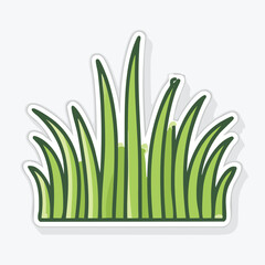 Cartoon illustration of green grass blades with a white outline, perfect for design.