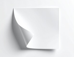 Blank White Paper with Curled Edge on Clean Background Surface