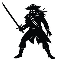Silhouette of a menacing pirate captain holding a sword ready for combat adventure awaits
