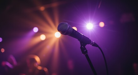 Obraz premium Microphone on Stage with Colorful Lighting in Concert Setting