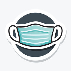 Cartoon illustration of a blue medical face mask with white highlights and a dark gray background.