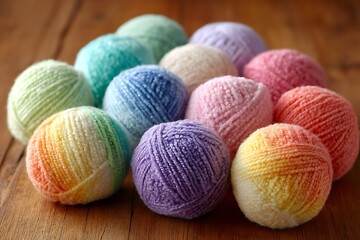 Textured pastel yarn balls in rainbow colors
