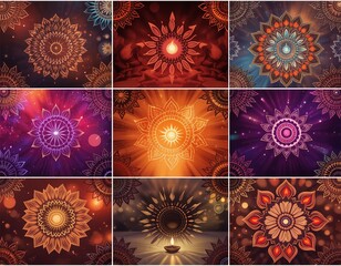 Vibrant mandala patterns glowing with warm, spiritual energy and intricate detail