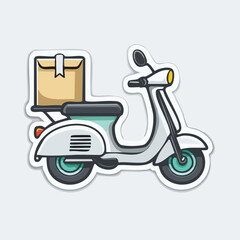 Illustration of a white scooter with a delivery box on the back, perfect for transport.
