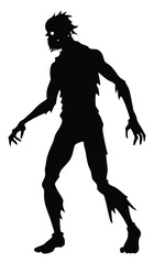 Obraz premium Silhouette of a scary zombie monster walking forward on white background for horror themes