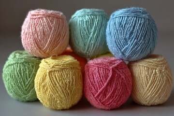 Soft rainbow textured yarn spheres
