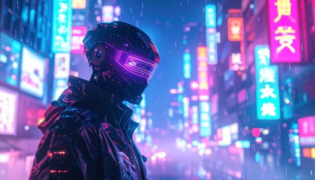 Realistic pixel art cyberpunk character in a vibrant neon cityscape, high-quality, vivid colors, clean composition, neutral background elements for clarity, professional lighting and sharp details, su