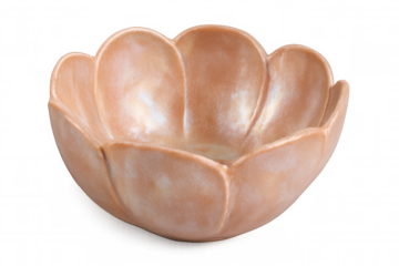 Ceramic bowl shaped like opening flower, isolated on transparent background, offering unique and artistic tableware option