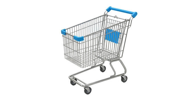 A shopping cart with blue accents isolated on black background