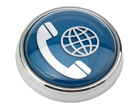 Contact Us Button with Phone and Globe Icon for Global Communication and Customer Support Services