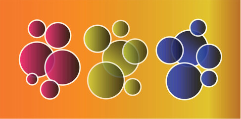 Modern Abstract Vector of Floating Gradiant Colour Soap Bubbles Surrounded by a Smooth Circle on Black Line Frame