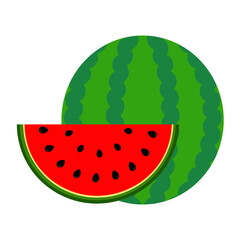 Fresh watermelon slice and whole fruit isolated on white background