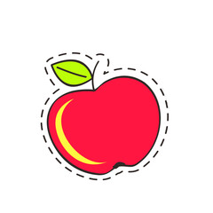 Red apple with green leaf sticker isolated on white background