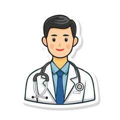 A cartoon illustration of a male doctor wearing a white coat and stethoscope.