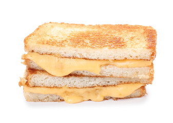 Tasty sandwiches with melted cheese isolated on white