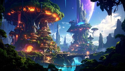 Fantasy world with futuristic architecture