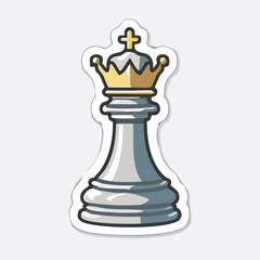 A detailed illustration of a white chess king piece with a golden crown, isolated on a white background.