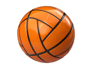 Fototapeta premium Close up of a bright orange volleyball with black seams against a black background