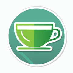 A green and white teacup illustration, set against a teal circular background with a subtle shadow.