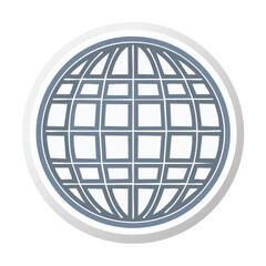 A detailed illustration of a globe, featuring lines and squares, within a circular frame.