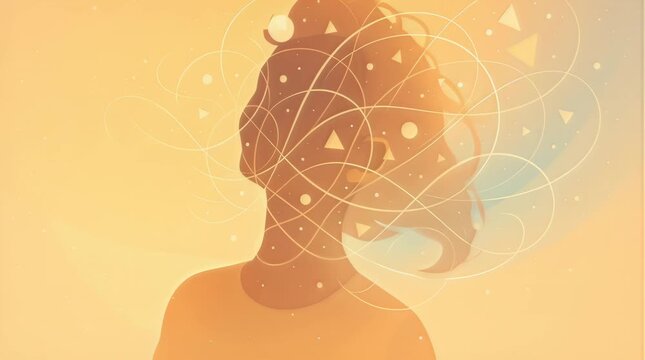 Abstract silhouette with swirling geometric shapes symbolizing neurodivergent thought, creativity, and the unique perspective of an Asperger mind

