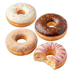 Donuts isolated set fresh donut bitten and half a donut on a transparent background image png delicious bakery sweet treat png assorted donut collection png colorful dessert food png