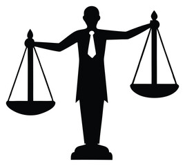 Symbolic balance of justice with human figure concept of law integrity and fairness represented in silhouette