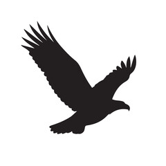 Obraz premium Black silhouette of a soaring eagle isolated on white background