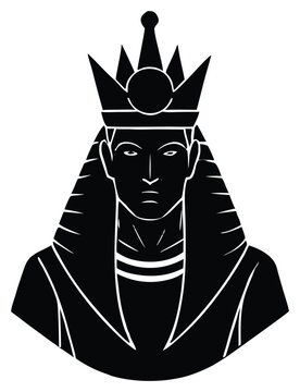 Ancient Egyptian Pharaoh Illustration with Regal Crown Symbol of Power and Authority Black and White Art