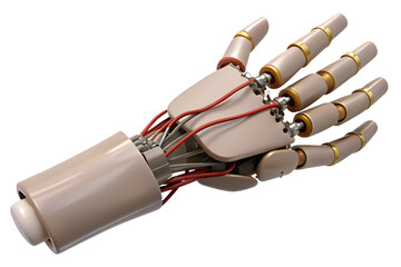 Mechanical robotic hand isolated on transparent background, representing advanced technology and engineering