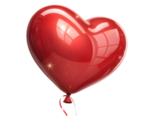 Shiny red heart shaped balloon floating against a black background