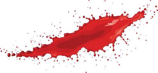 Red Liquid Splash Isolated on White Background, Realistic Blood or Paint Effect, Halloween Horror Theme, Graphic Vector Illustration Art