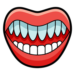 Cartoon mouth with sharp teeth smiling widely, perfect for Halloween designs, dental health campaigns, or creative projects needing a fun, playful element