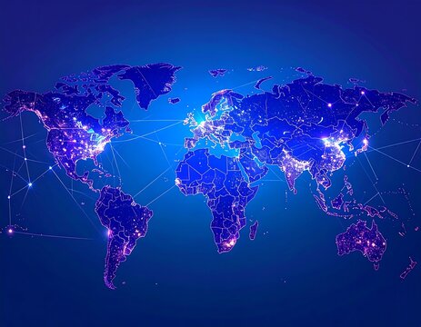 Global network map with city lights