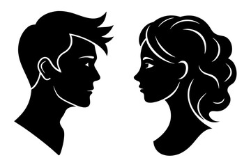 Silhouette of a man and woman facing each other in black