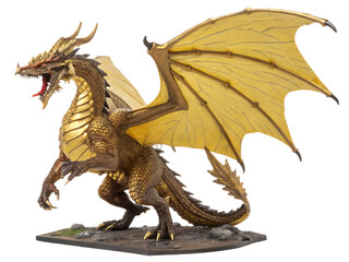 Fototapeta premium Magnificent Golden Dragon Statue with Intricate Details and Powerful Stance Perfect for Fantasy Gaming and Mythical Art