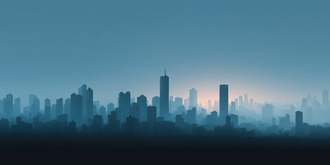 Fototapeta premium Minimalist silhouette skyline at dawn with soft blue gradient haze and glowing horizon