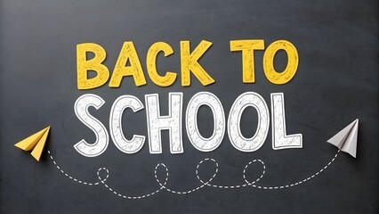 Back to School Message with Paper Airplanes on a Dark Chalkboard Background