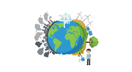Naklejka premium Balancing Act: Illustrating the Contrasting Impacts on Earth's Health and Sustainability